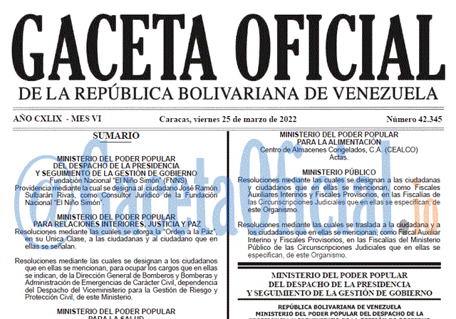 Gaceta Oficial 42345 del 25 marzo 2022