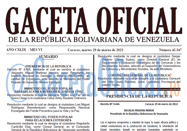Gaceta Oficial 42347 del 29 marzo 2022
