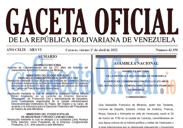 Gaceta Oficial 42350 del 1 abril 2022