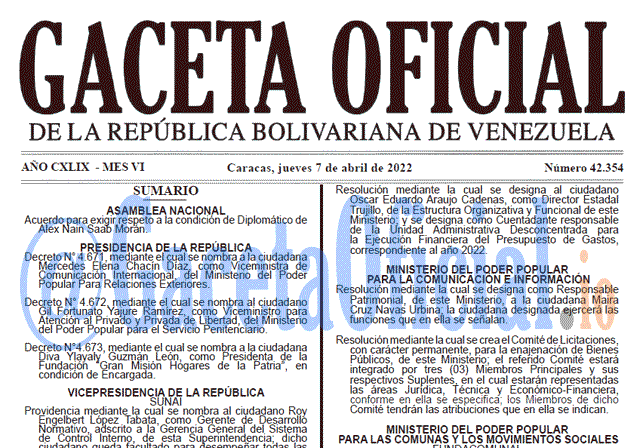 Gaceta Oficial 42354 del 7 abril 2022