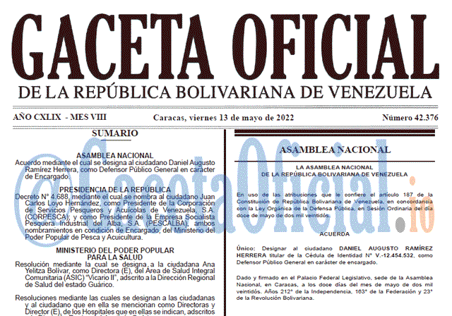 Venezuela Gaceta Oficial 42376 del 13 mayo 2022 Venezuela Gaceta Oficial 42376 del 13 mayo 2022