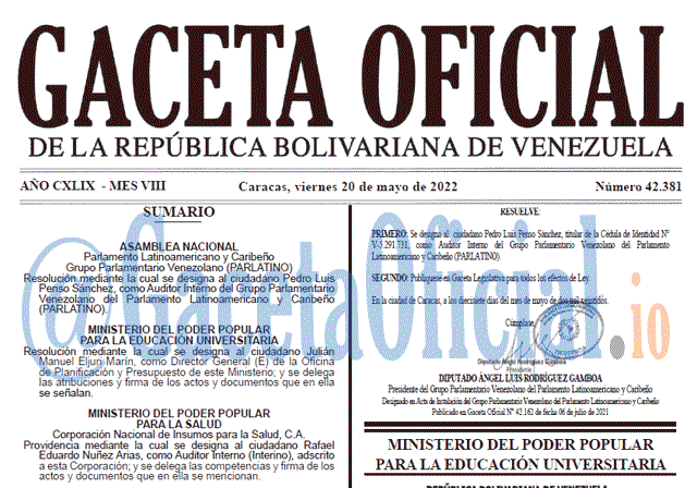 Venezuela Gaceta Oficial 42381 del 20 mayo 2022 Venezuela Gaceta Oficial 42381 del 20 mayo 2022
