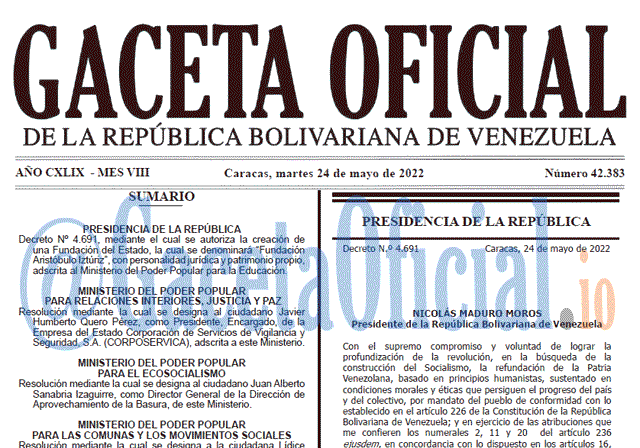 Venezuela Gaceta Oficial 42383 del 24 mayo 2022