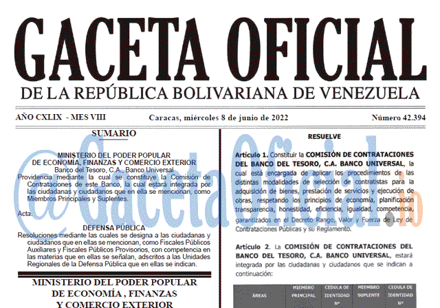 Venezuela Gaceta Oficial 42394 del 8 junio 2022 Venezuela Gaceta Oficial 42394 del 8 junio 2022