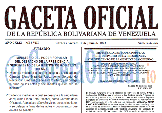 Venezuela Gaceta Oficial 42396 del 10 junio 2022 Venezuela Gaceta Oficial 42396 del 10 junio 2022