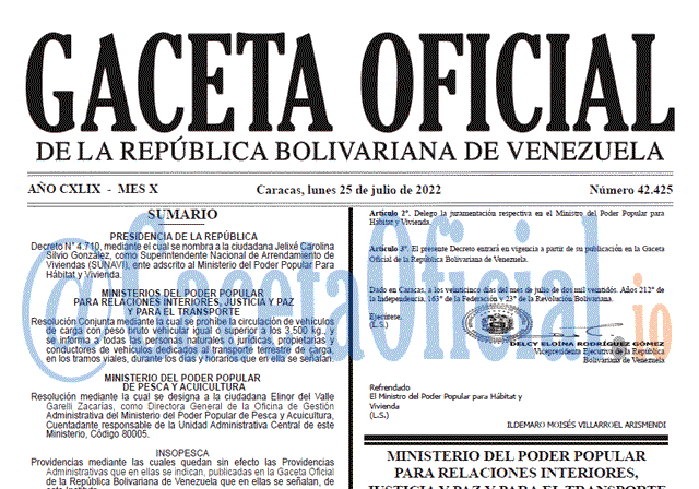 Venezuela Gaceta Oficial 42425 del 25 julio 2022 Venezuela Gaceta Oficial 42425 del 25 julio 2022