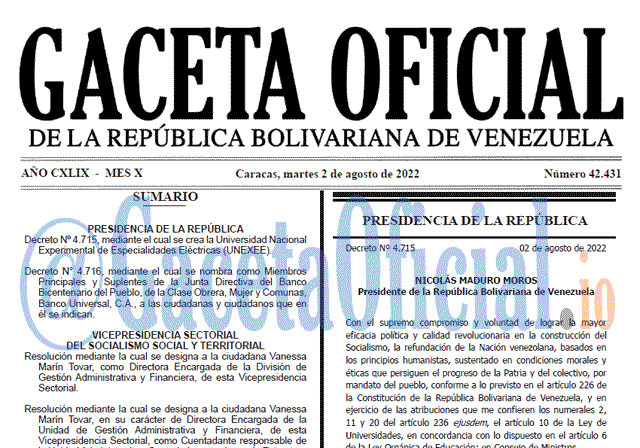 Venezuela Gaceta Oficial 42431 del 2 agosto 2022 Venezuela Gaceta Oficial 42431 del 2 agosto 2022