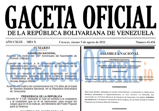 Venezuela Gaceta Oficial 42434 del 5 agosto 2022 Venezuela Gaceta Oficial 42434 del 5 agosto 2022