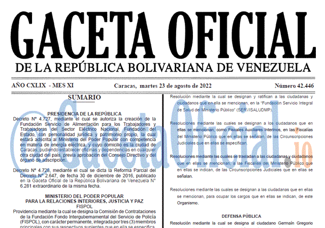 Venezuela Gaceta Oficial 42446 del 23 agosto 2022 Venezuela Gaceta Oficial 42446 del 23 agosto 2022