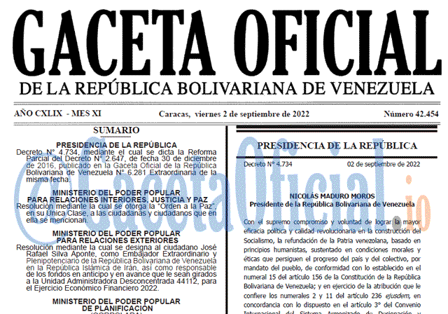 Venezuela Gaceta Oficial 42454 del 2 septiembre 2022