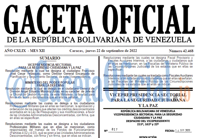 Venezuela Gaceta Oficial 42468 del 22 septiembre 2022