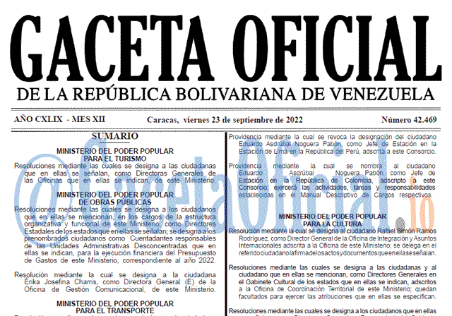 Venezuela Gaceta Oficial 42469 del 23 septiembre 2022