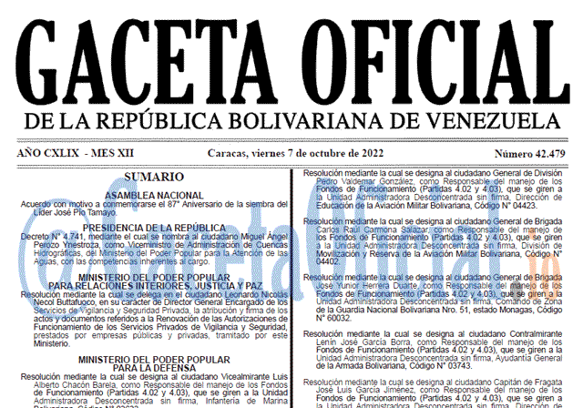 Venezuela Gaceta Oficial 42479 del 7 octubre 2022 Gaceta Oficial Venezuela 42479 del 7 octubre 2022