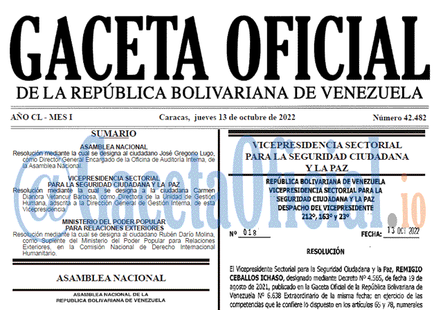 Gaceta Oficial Venezuela #42482 del 13 octubre 2022