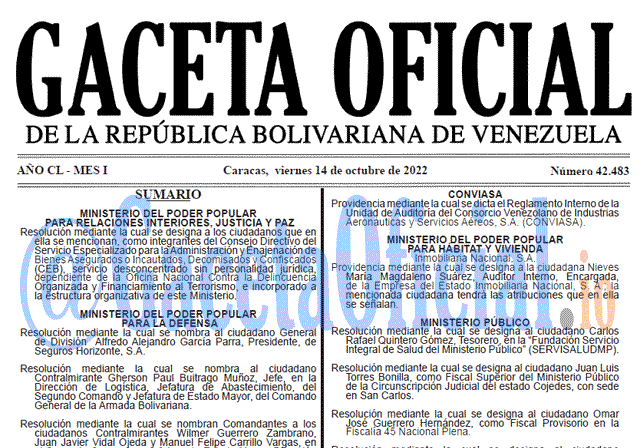 Gaceta Oficial Venezuela #42483 del 14 octubre 2022