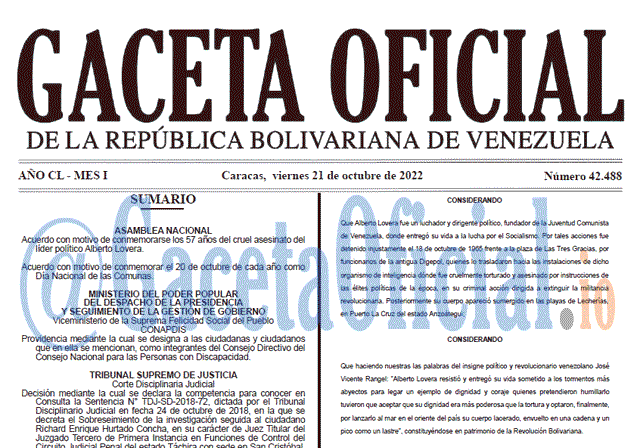 Gaceta Oficial Venezuela #42488 del 21 octubre 2022