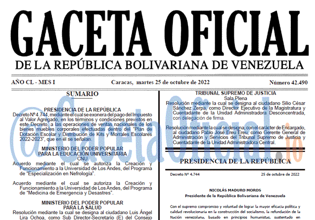 Gaceta Oficial Venezuela #42490 del 25 octubre 2022