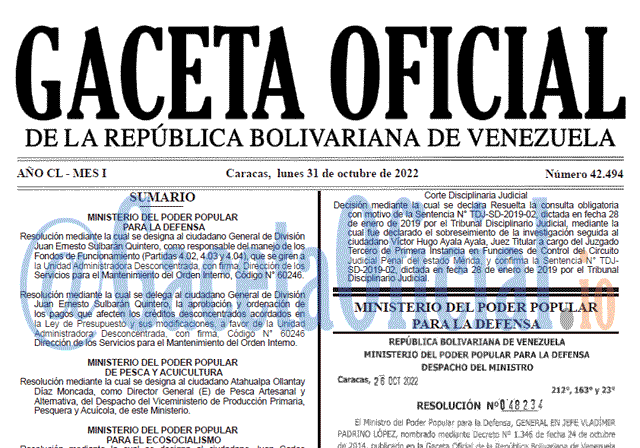 Venezuela Gaceta Oficial 42494 del 31 octubre 2022 Gaceta Oficial Venezuela #42494 del 31 octubre 2022