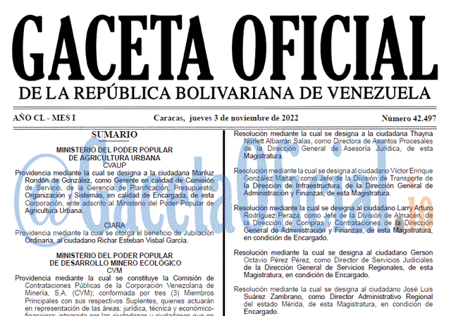 Gaceta Oficial Venezuela #42497 del 3 noviembre 2022