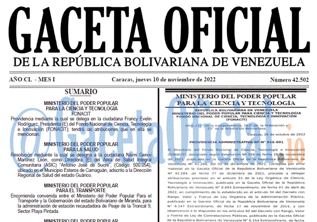 Gaceta Oficial Venezuela #42502 del 10 noviembre 2022