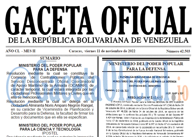 Gaceta Oficial Venezuela #42503 del 11 noviembre 2022