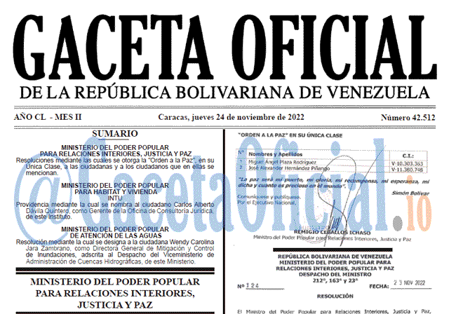 Gaceta Oficial, Gaceta 42512, Gaceta #42512, Gaceta Oficial Venezuela #42512