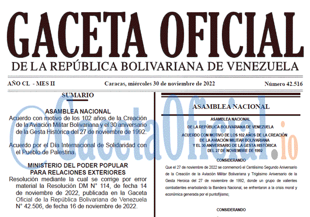 Gaceta Oficial, Gaceta 42516, Gaceta #42516, Gaceta Oficial Venezuela #42516