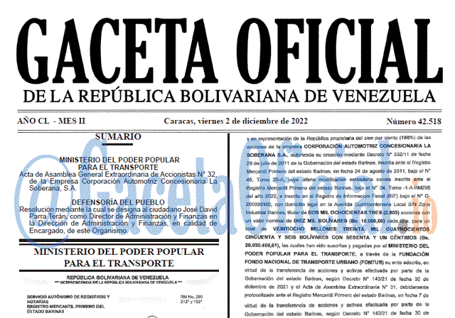 Gaceta Oficial, Gaceta 42518, Gaceta #42518, Gaceta Oficial Venezuela #42518