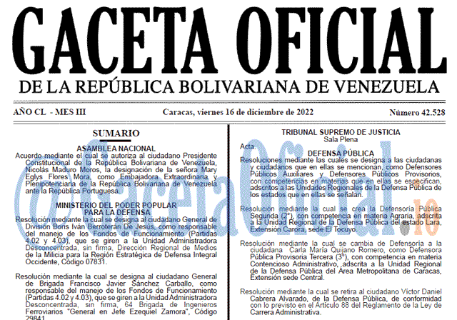 Gaceta Oficial, Gaceta 42528, Gaceta #42528, Gaceta Oficial Venezuela #42528