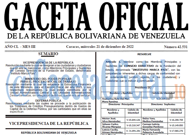 Gaceta Oficial, Gaceta 42531, Gaceta #42531, Gaceta Oficial Venezuela #42531