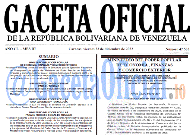 Gaceta Oficial, Gaceta 42533, Gaceta #42533, Gaceta Oficial Venezuela #42533