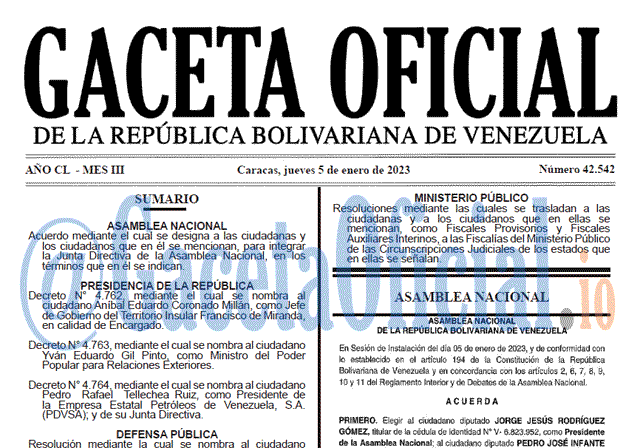 Venezuela Gaceta Oficial 42542 del 5 enero 2023 Gaceta Oficial, Gaceta 42542, Gaceta #42542, Gaceta Oficial Venezuela #42542