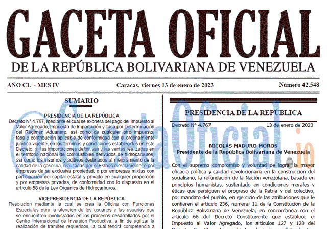 Venezuela Gaceta Oficial 42548 del 13 enero 2023 Gaceta Oficial, Gaceta 42548, Gaceta #42548, Gaceta Oficial Venezuela #42548