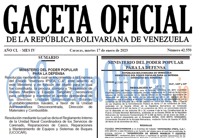 Venezuela Gaceta Oficial 42550 del 17 enero 2023 Gaceta Oficial, Gaceta 42550, Gaceta #42550, Gaceta Oficial Venezuela #42550