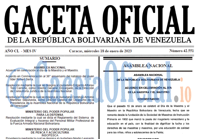 Venezuela Gaceta Oficial 42551 del 18 enero 2023 Gaceta Oficial, Gaceta 42551, Gaceta #42551, Gaceta Oficial Venezuela #42551