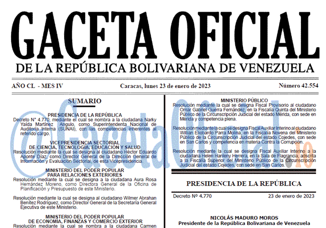 Gaceta Oficial, Gaceta 42554, Gaceta #42554, Gaceta Oficial Venezuela #42554