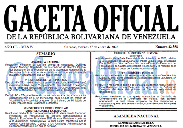 Gaceta Oficial, Gaceta 42558, Gaceta #42558, Gaceta Oficial Venezuela #425558