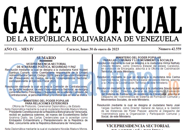 Gaceta Oficial, Gaceta 42559, Gaceta #42559, Gaceta Oficial Venezuela #42559