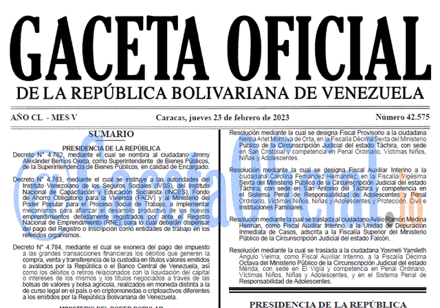 Gaceta Oficial, Gaceta 42575, Gaceta #42575, Gaceta Oficial Venezuela #42575