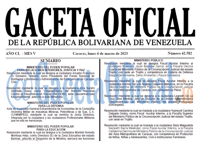Gaceta Oficial, Gaceta 42582, Gaceta #42582, Gaceta Oficial Venezuela #42582
