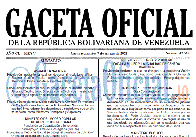 Gaceta Oficial, Gaceta 42583, Gaceta #42583, Gaceta Oficial Venezuela #42583