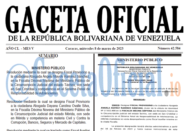 Gaceta Oficial, Gaceta 42584, Gaceta #42584, Gaceta Oficial Venezuela #42584