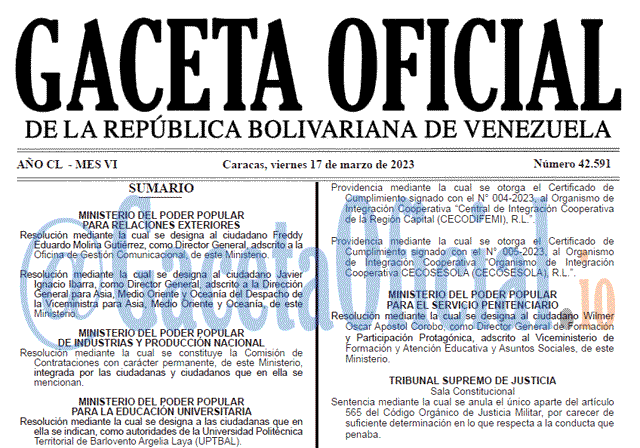 Gaceta Oficial, Gaceta 42591, Gaceta #42591, Gaceta Oficial Venezuela #42591