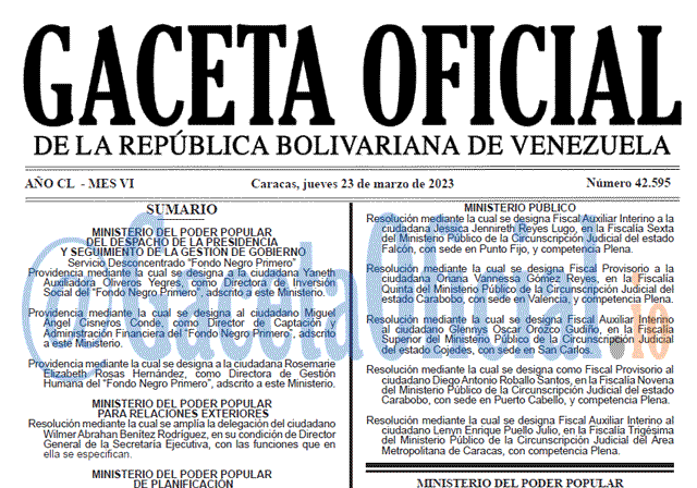 Gaceta Oficial, Gaceta 42595, Gaceta #42595, Gaceta Oficial Venezuela #42595