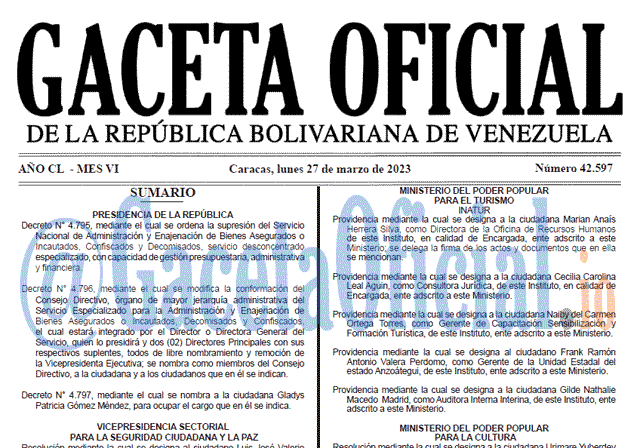 Gaceta Oficial, Gaceta 42597, Gaceta #42597, Gaceta Oficial Venezuela #42597