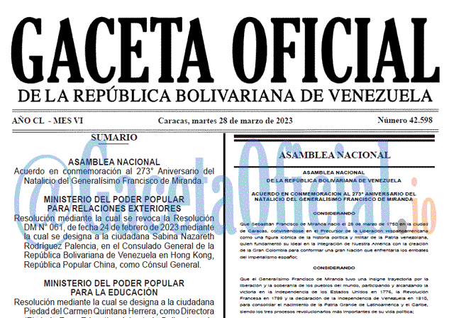 Gaceta Oficial, Gaceta 42598, Gaceta #42598, Gaceta Oficial Venezuela #42598