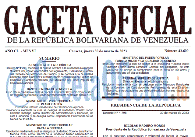Gaceta Oficial, Gaceta 42600, Gaceta #42600, Gaceta Oficial Venezuela #42600