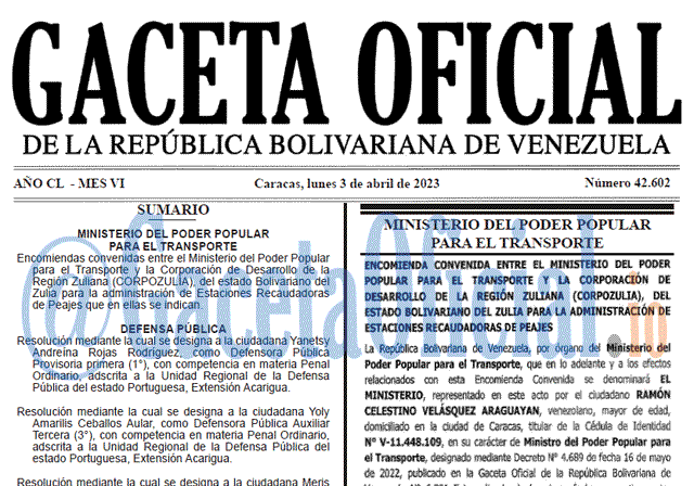 Gaceta Oficial, Gaceta 42602, Gaceta #42602, Gaceta Oficial Venezuela #42602