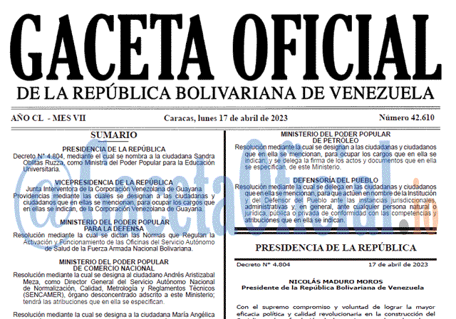 Gaceta Oficial, Gaceta 42610, Gaceta #42610, Gaceta Oficial Venezuela #42610