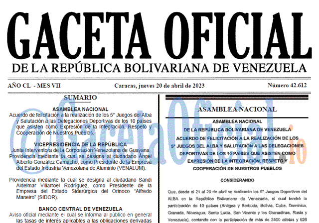 Gaceta Oficial, Gaceta 42612, Gaceta #42612, Gaceta Oficial Venezuela #42612